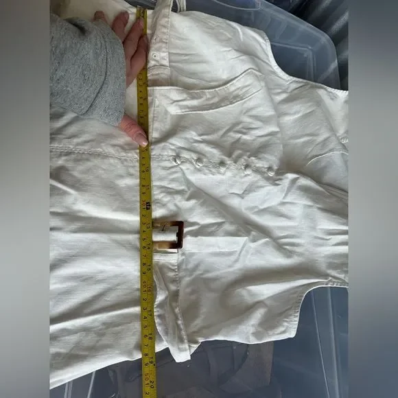 Banana Republic LINEN COTTON SHIFT DRESS sleeveless size 16 off white midi belt - Picture 11 of 11